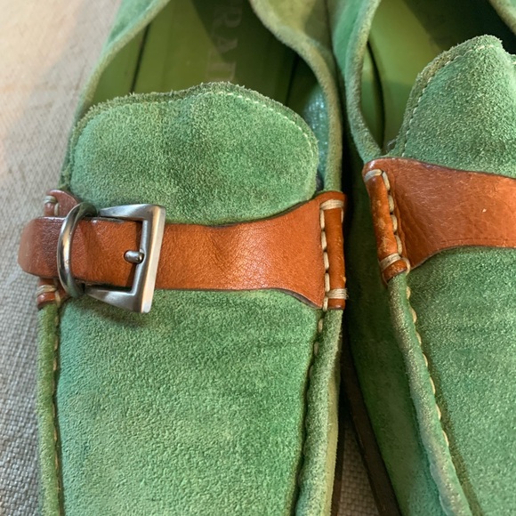 Designer PRADA Apple Green Suede Loafers w/ Leather Buckles.Sz 36 - Picture 4 of 10